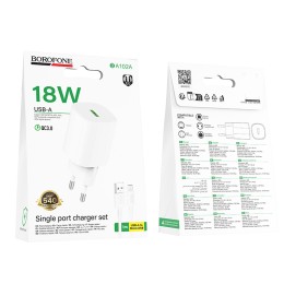 Сетевое ЗУ BOROFONE BA102A + кабель Micro USB (USB QC3.0/18W) белое