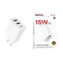 Сетевое ЗУ BOROFONE BA105A (2USB 2.4A/PD 15W/3A) белое