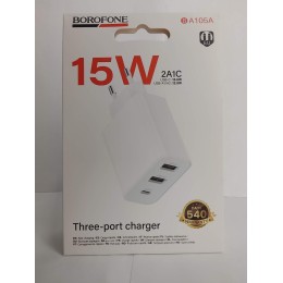 Сетевое ЗУ BOROFONE BA105A (2USB 2.4A/PD 15W) белое