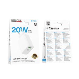 Сетевое ЗУ BOROFONE BA106A (USB 2.4А/PD 20W/3A) белое