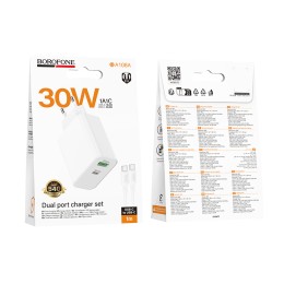 Сетевое ЗУ BOROFONE BA108A + кабель Type-C/Type-C (USB QC3.0/PD 30W) белое