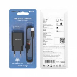 Сетевое ЗУ BOROFONE BA20A + кабель Lightning (USB/2.1A) черное
