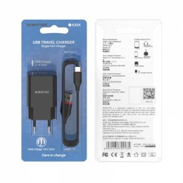 Сетевое ЗУ BOROFONE BA20A + кабель Type-C (1USB/2.1A) черное