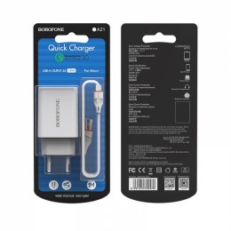 Сетевое ЗУ BOROFONE BA21A + кабель Micro USB (1USB/QC 3.0/18W) белое