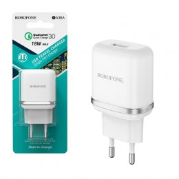 Сетевое ЗУ BOROFONE BA36A (1USB/QC 3.0/18W) белое