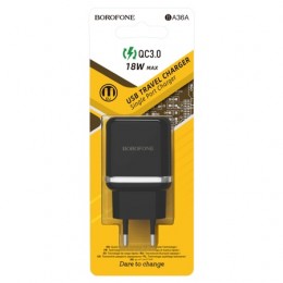 Сетевое ЗУ BOROFONE BA36A (1USB/QC 3.0/18W) черное