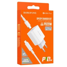 Сетевое ЗУ BOROFONE BA38A Plus + кабель Lightning/Type-C (20W/PD/3A) белое