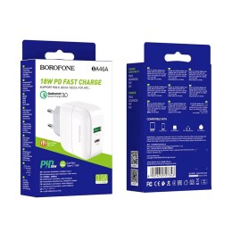 Сетевое ЗУ BOROFONE BA46A (USB QC3.0/PD 18W) белое