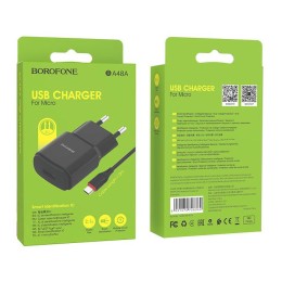 Сетевое ЗУ BOROFONE BA48A + кабель Micro USB (USB/2.1A) черное