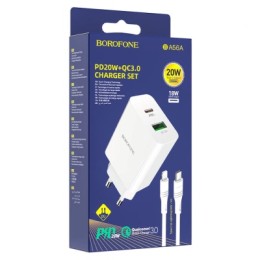 Сетевое ЗУ BOROFONE BA56A  + кабель Lightning/Type-C (USB QC3.0/PD 20W/3A) белое