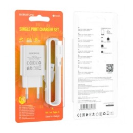 Сетевое ЗУ BOROFONE BA68A + кабель Type-C (1USB/2.1A) белое