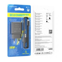 Сетевое ЗУ BOROFONE BA72A + кабель Micro USB (1USB/QC3.0/18W) черное