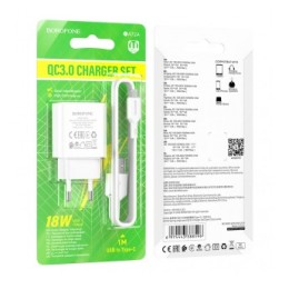 Сетевое ЗУ BOROFONE BA72A + кабель Type-C (1USB/QC3.0/18W) белое