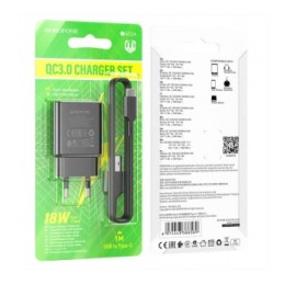 Сетевое ЗУ BOROFONE BA72A + кабель Type-C (1USB/QC3.0/18W) черное