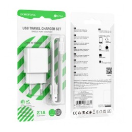 Сетевое ЗУ BOROFONE BA74A + кабель Type-C (1USB/2.1A) белое