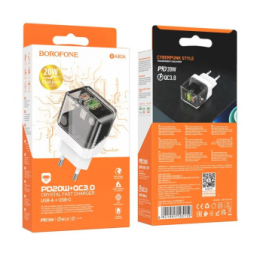 Сетевое ЗУ BOROFONE BA80A (USB QC3.0/PD 20W) черное