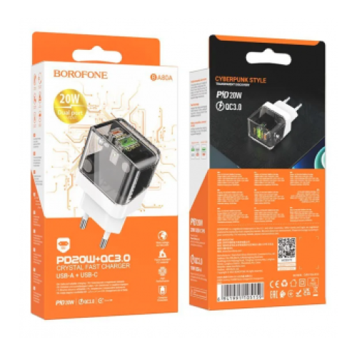 Сетевое ЗУ BOROFONE BA80A (USB QC3.0/PD 20W) черное