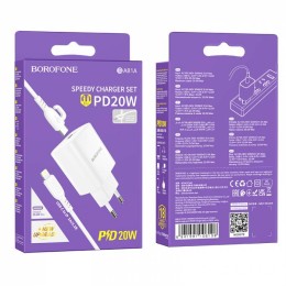 Сетевое ЗУ BOROFONE BA81A + кабель Lightning/Type-C (20W/PD)  белое