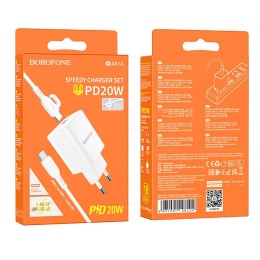 Сетевое ЗУ BOROFONE BA81A + кабель Type-C/Type-C (PD 20W)  белое