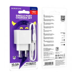 Сетевое ЗУ BOROFONE BAS11A + кабель Micro USB (1USB/2.1A/18W) белое