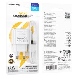 Сетевое ЗУ BOROFONE BAS42A + кабель Type-C (1USB QC3.0) белое