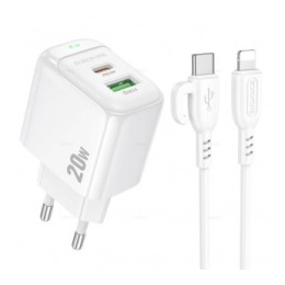 Сетевое ЗУ BOROFONE BAS44A + кабель Lightning/Type-C (PD 20W/3,1A) белое