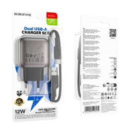 Сетевое ЗУ BOROFONE BAS51A + кабель Type-C (USB 2.4A/12W) черное