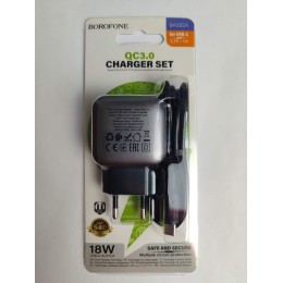Сетевое ЗУ BOROFONE BAS52A + кабель Type-C (1USB QC 3.0/18W) черное