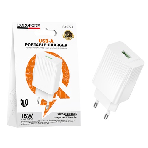Сетевое ЗУ BOROFONE BAS72A (USB QC3.0/18W/3A) белое