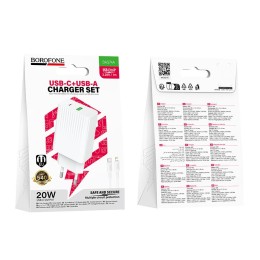Сетевое ЗУ BOROFONE BAS74A + кабель Lightning/Type-C (2USB/PD 20W) белое