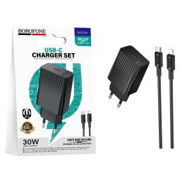 Сетевое ЗУ BOROFONE BAS75A + кабель Lightning/Type-C (PD/30W) черное