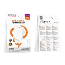 Сетевое ЗУ BOROFONE BAS76A + кабель Lightning/Type-C (USB QC3.0/PD 30W/3A) белое
