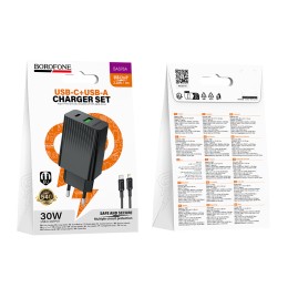 Сетевое ЗУ BOROFONE BAS76A + кабель Lightning/Type-C (USB QC3.0/PD 30W/3A) черное