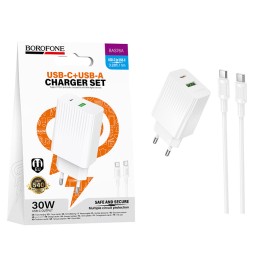 Сетевое ЗУ BOROFONE BAS76A + кабель Type-C-Type-C (USB QC3.0/PD 30W/3A) белое
