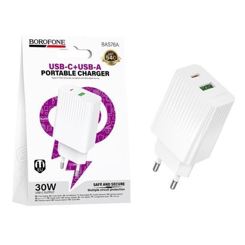 Сетевое ЗУ BOROFONE BAS76A (USB QC3.0/PD 30W) белое