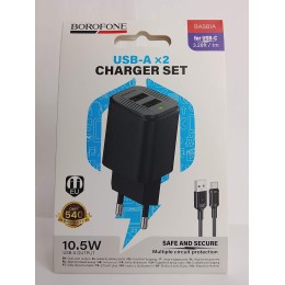 Сетевое ЗУ BOROFONE BAS81A + кабель Type-С (2USB/10.5W) черное 