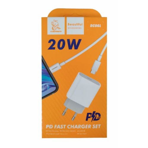 Сетевое ЗУ DENMEN DC06L + кабель Lightning/Type-C (PD 20W) белый