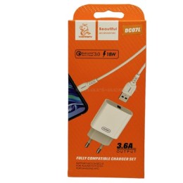 Сетевое ЗУ DENMEN DC07L + кабель Lightning (USB QC 3.0/3.6A/18W) белое