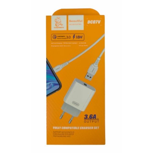 Сетевое ЗУ DENMEN DC07V + кабель Micro USB (USB QC3.0/3.6A/18W) белое