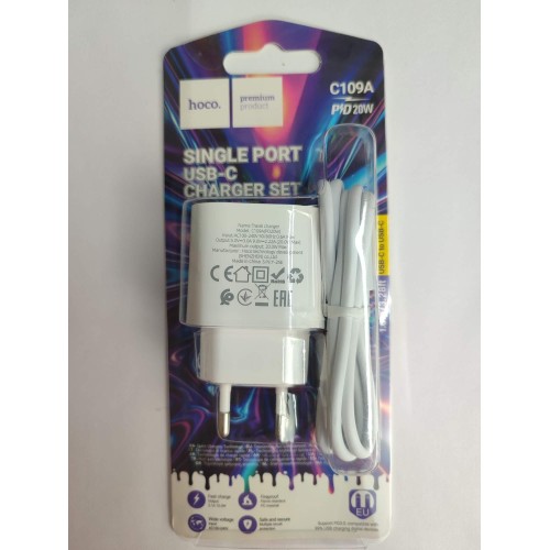 Сетевое ЗУ HOCO C109A + кабельType-C/Type-C (PD 20W) белое