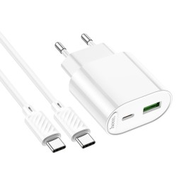 Сетевое ЗУ HOCO C109A + кабельType-C/Type-C (USB QC3.0/PD 20W/3A) белое