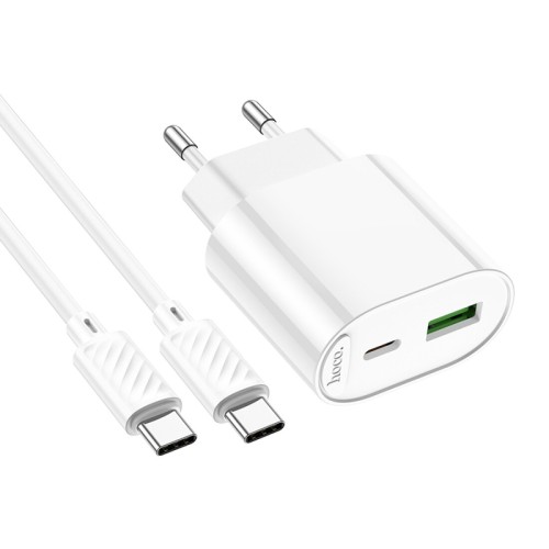 Сетевое ЗУ HOCO C109A + кабельType-C/Type-C (USB QC3.0/PD 20W/3A) белое