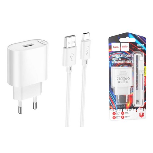 Сетевое ЗУ HOCO C109A + кабель Type-C (USB 2,1A/10.5W) белое