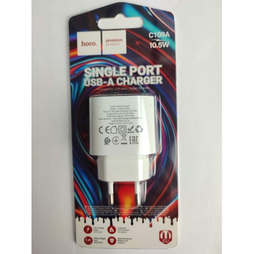 Сетевое ЗУ HOCO C109A (USB 2,1A/10.5W) белое