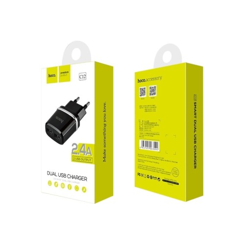 Сетевое ЗУ HOCO C12 (2USB/2.4A) черное