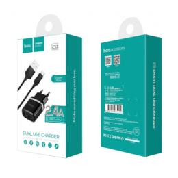 Сетевое ЗУ HOCO C12 + кабель Micro USB (2USB/2.4A) черное