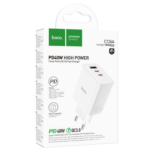Сетевое ЗУ HOCO C126A (USB QC3.0/2PD 20W) белое