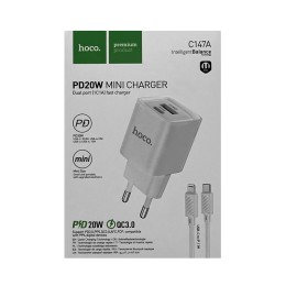 Сетевое ЗУ HOCO C147A + кабель Lightning/Type-C (USB QC3.0/PD 20W) белое