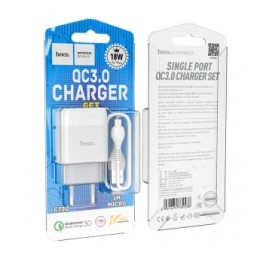 Сетевое ЗУ HOCO C72Q + кабель Micro USB (USB QC 3.0/18W) белое