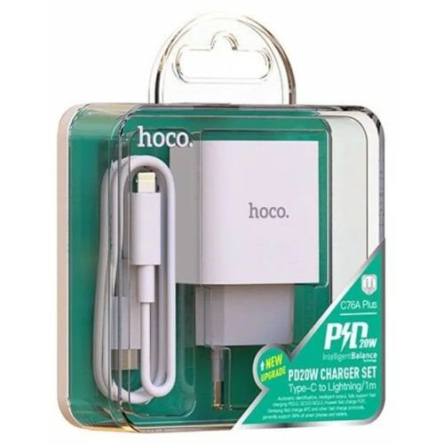 Сетевое ЗУ HOCO C76A Plus + кабель Lightning/Type-C (PD 20W) белое